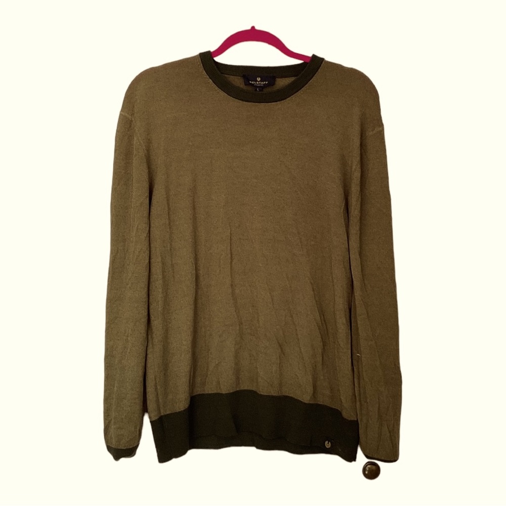 BELSTAFF Oliver Green Mens Pullover  Sweater 100% Virgin Wool Mens L